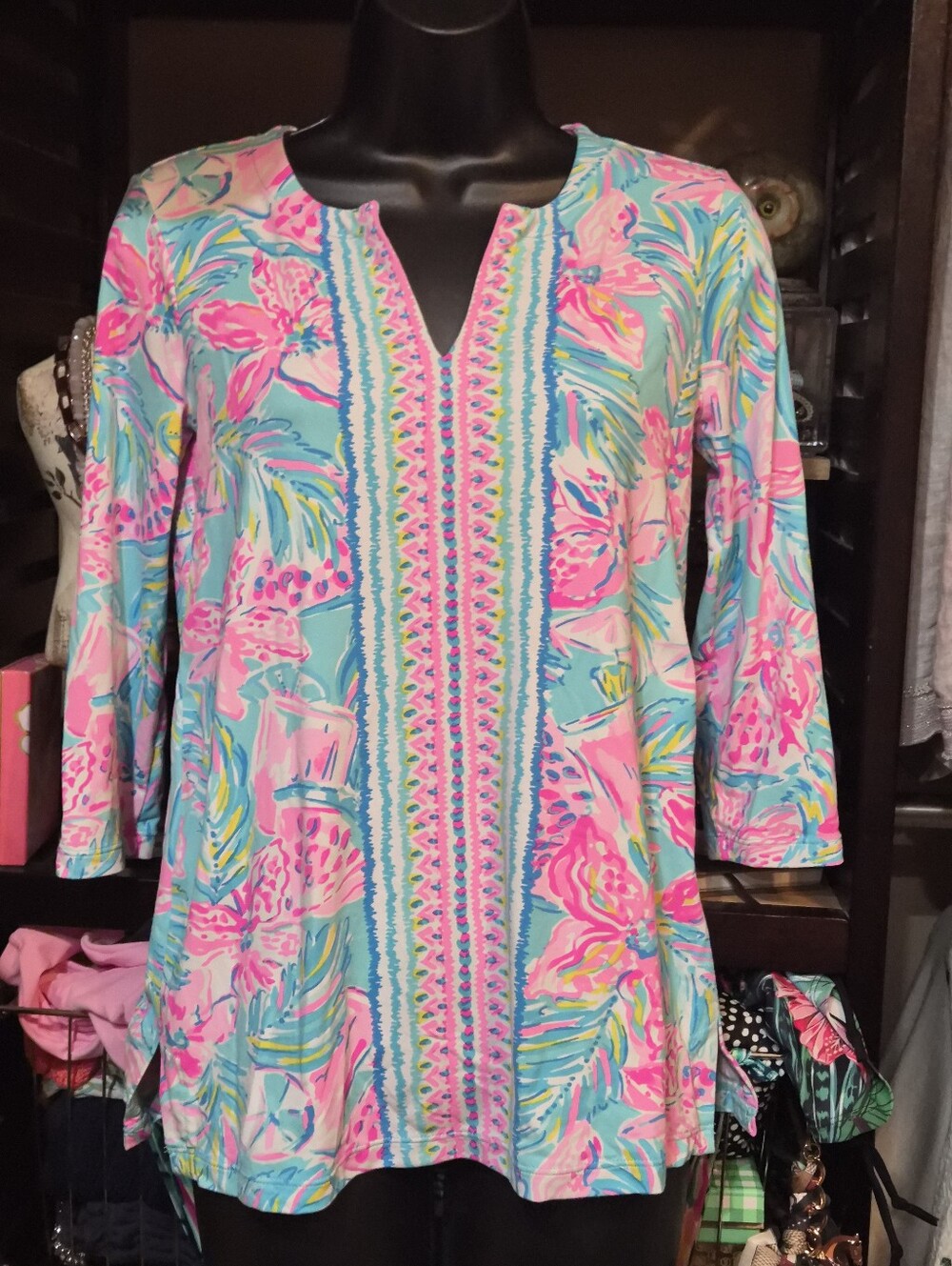 Lilly Pulitzer UPF 50 Karina Tunic Top -Blue Ibiza Size XS